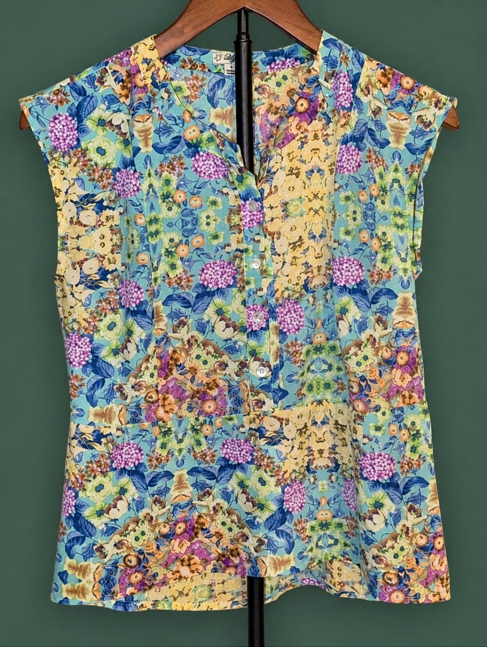 Lily White Floral Cap-Sleeve Tunic in Yellow and Blue